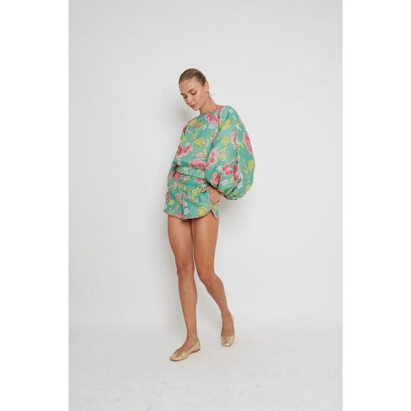 Arianne Elmy Green Good Luck Floral Embroidered Puff Sleeve Top Size S - Picture 4 of 15